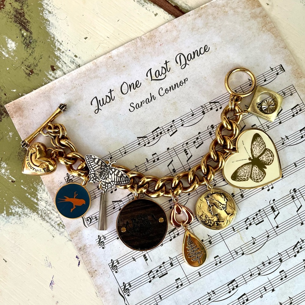 EUC Juicy Couture Vintage Butterfly Bird Nature Charm Bracelet